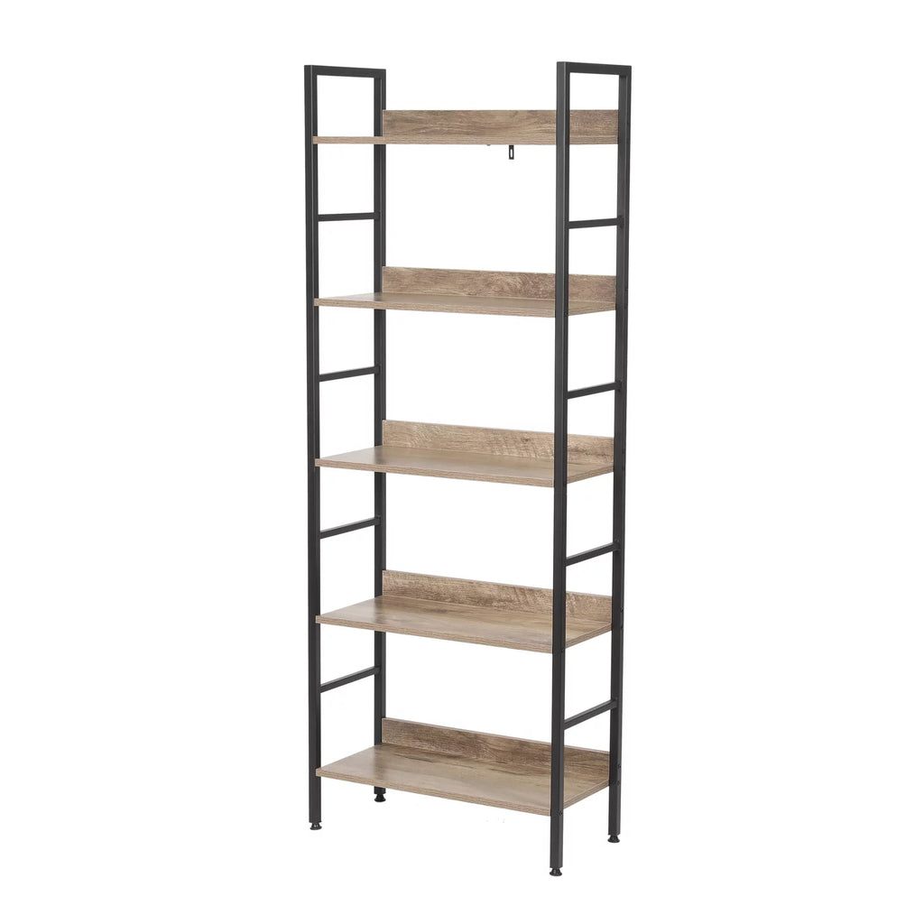 Brown Wood Metal Frame 5-Shelf Bookcase P93135