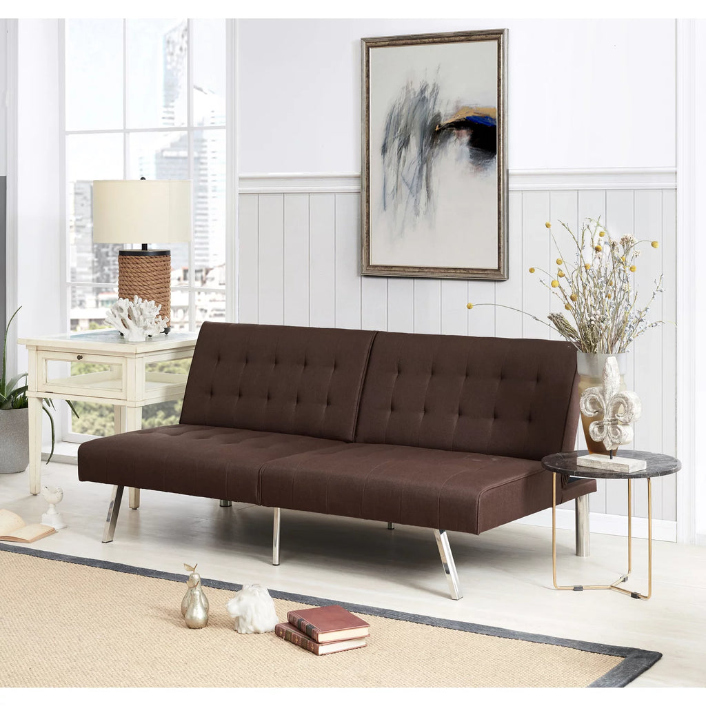 Espresso Linen Tufted Split Back Futon Sofa V755