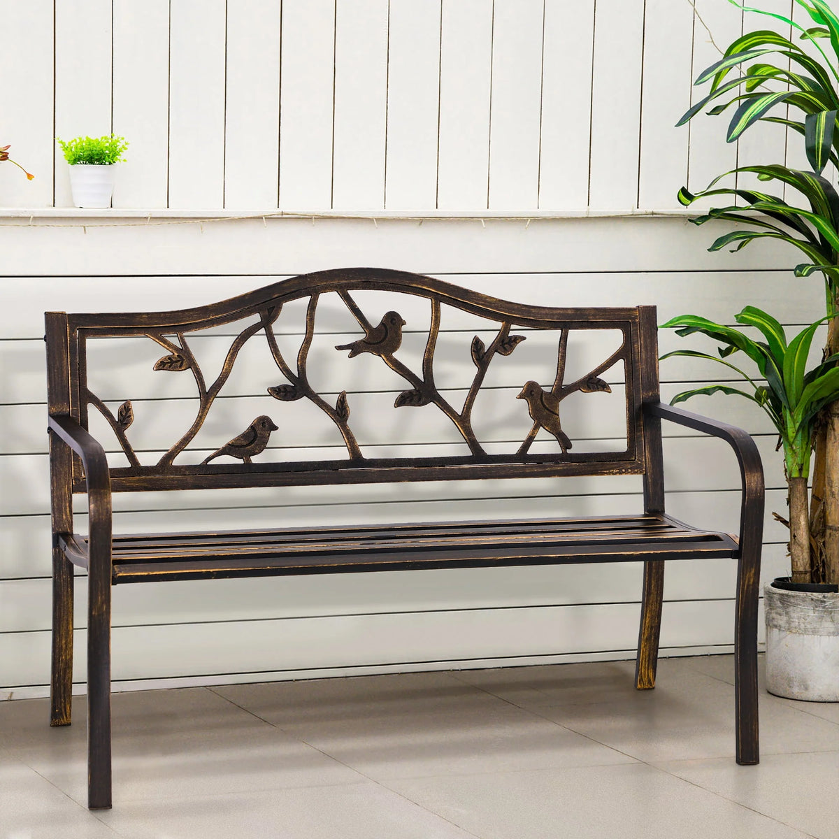 Red Metal Patio Garden Bench S53730