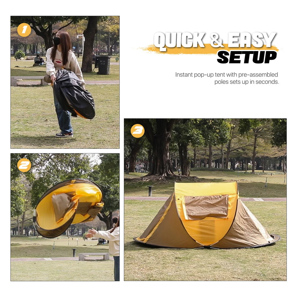 Yellow 3 Person Pop Up Tent with Carry Bag Q472410