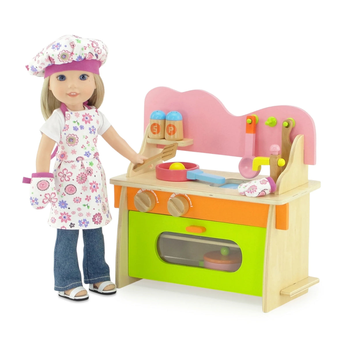 14.5 inch Doll Kitchen Set with Baking Oven, Stove, Sink and Cookware Accessories R4158