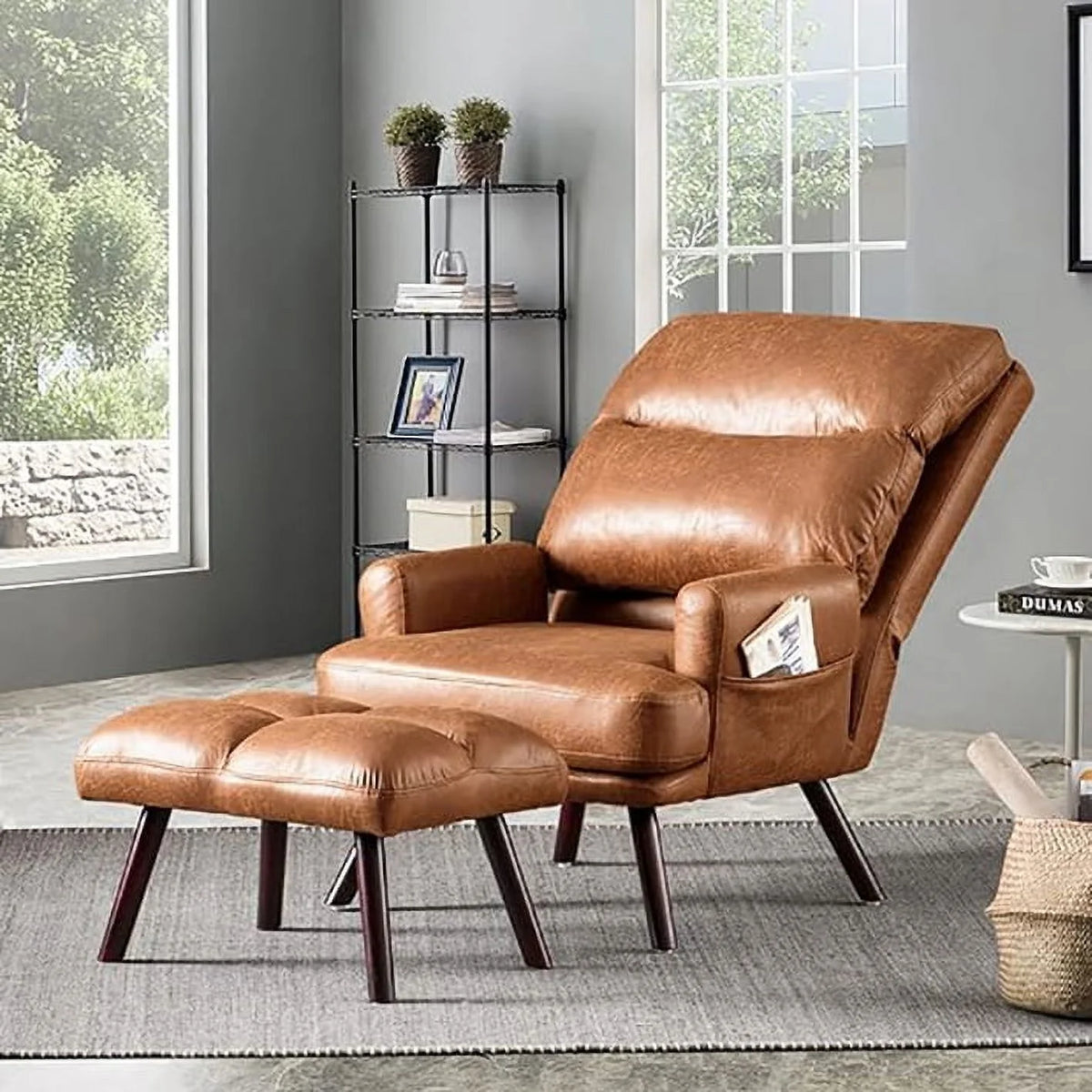 Light Brown Faux Suede Accent Chair with Ottoman Set R2796