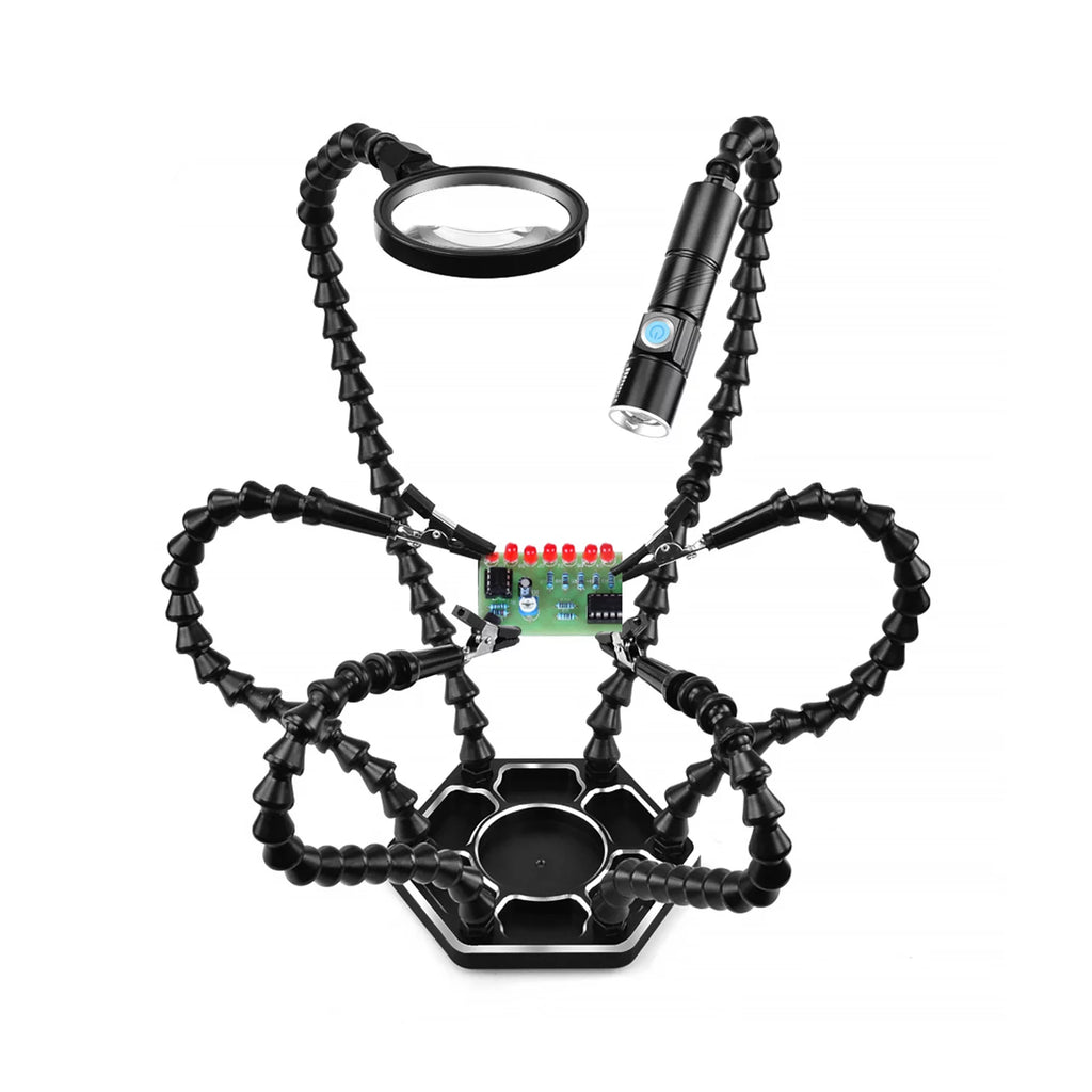 Soldering Third Hand PCB Tool with 6 Flexible Arms Black P78884