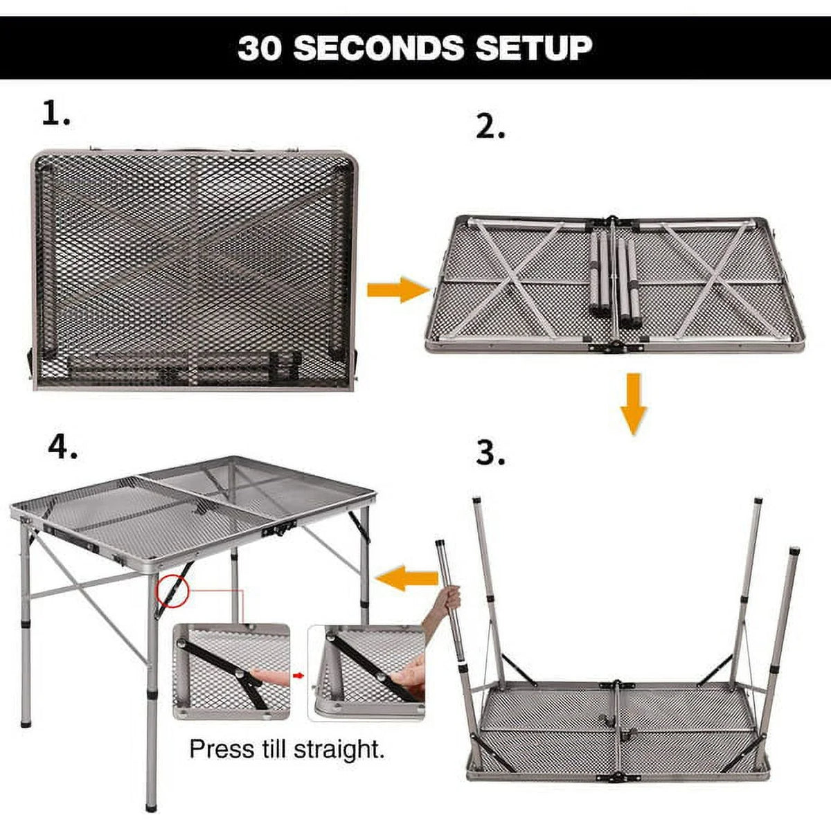 Folding Portable Aluminum Grill Table with Adjustable Height Legs V812553