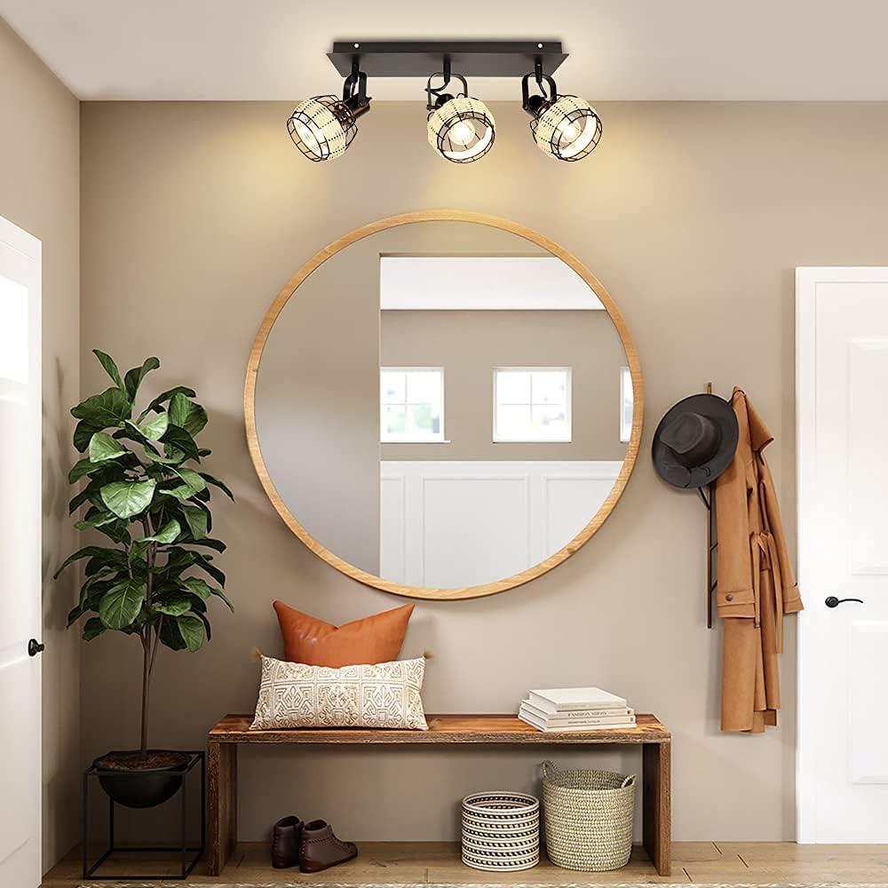 3-Light Rattan LED Track Ceiling Light P52745