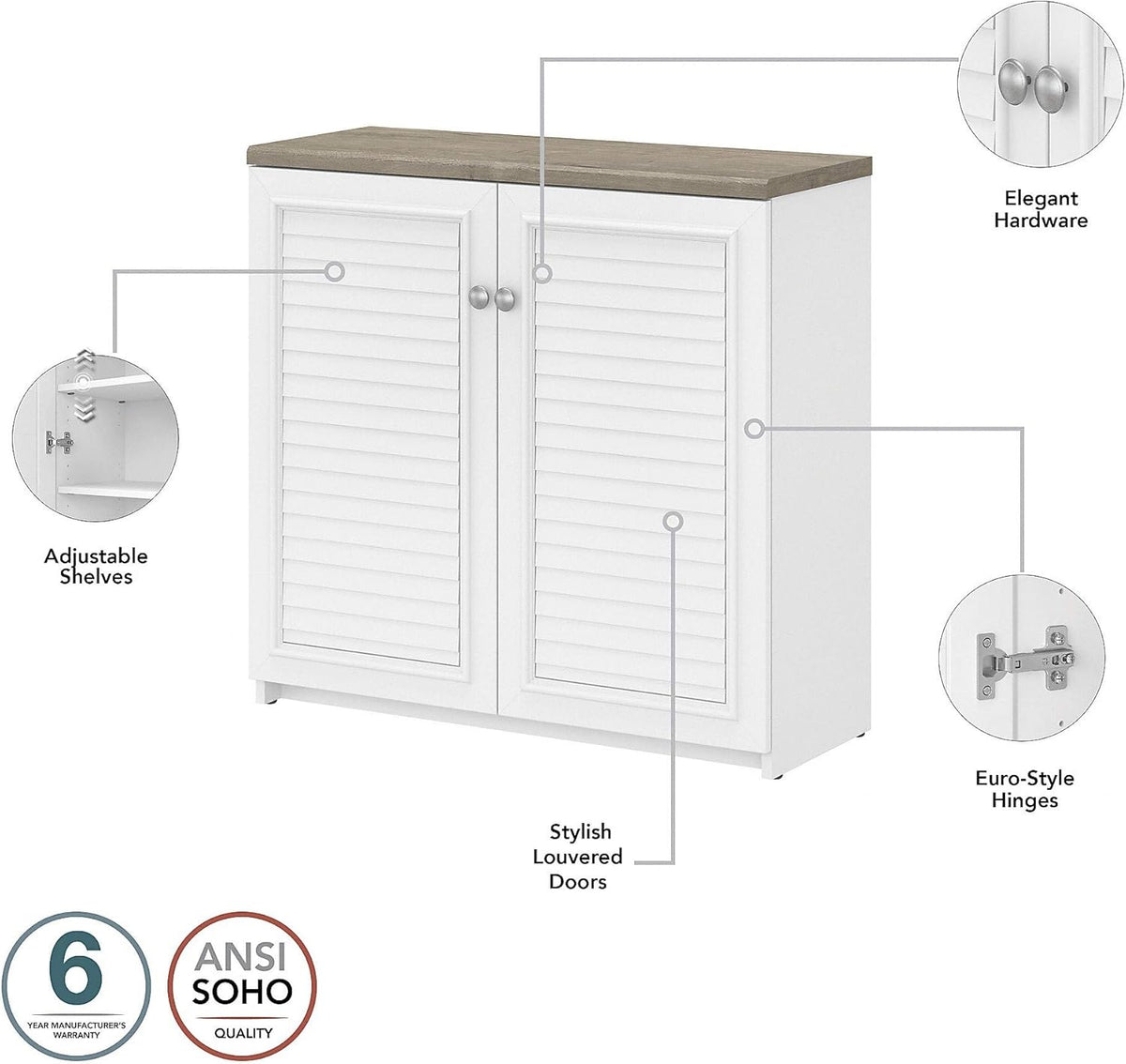 2 Door Low Storage Cabinet, Shiplap Gray/Pure White J795244