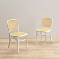Solid Wood and Natural Cane Chairs Set of 2 White I1184