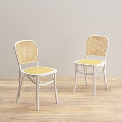 Solid Wood and Natural Cane Chairs Set of 2 White I1184