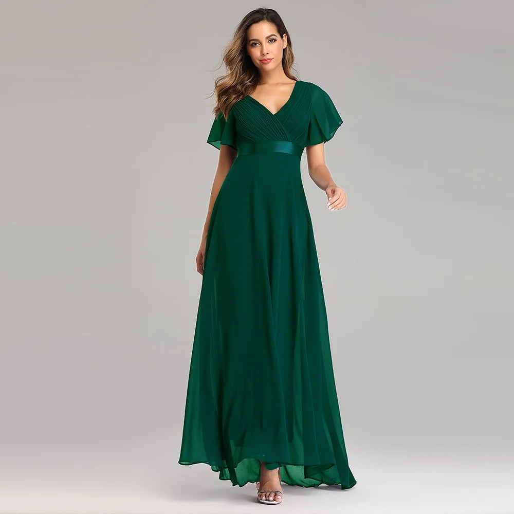 Elegant V-Neck Chiffon Formal Evening Gown Dress P744734