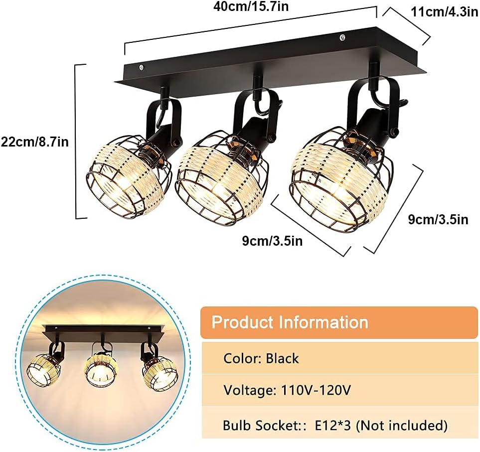 3-Light Rattan LED Track Ceiling Light P52745