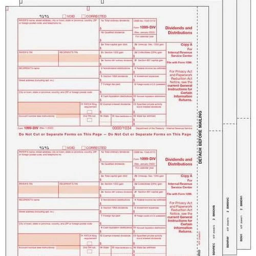 1099-DIV 4-Part Laser Tax Form Set D714
