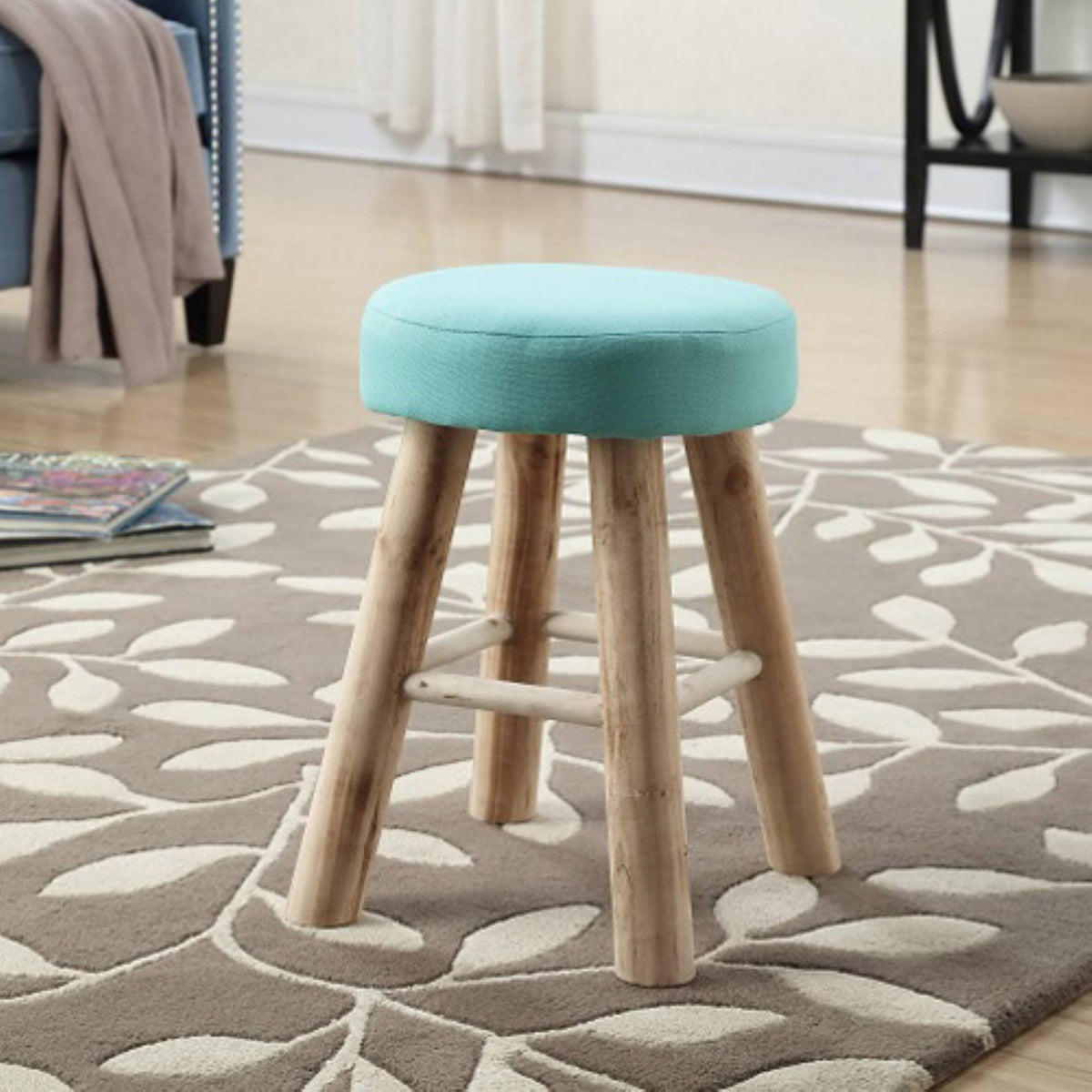 Natural and Mint Fabric Cane Stool Y831305