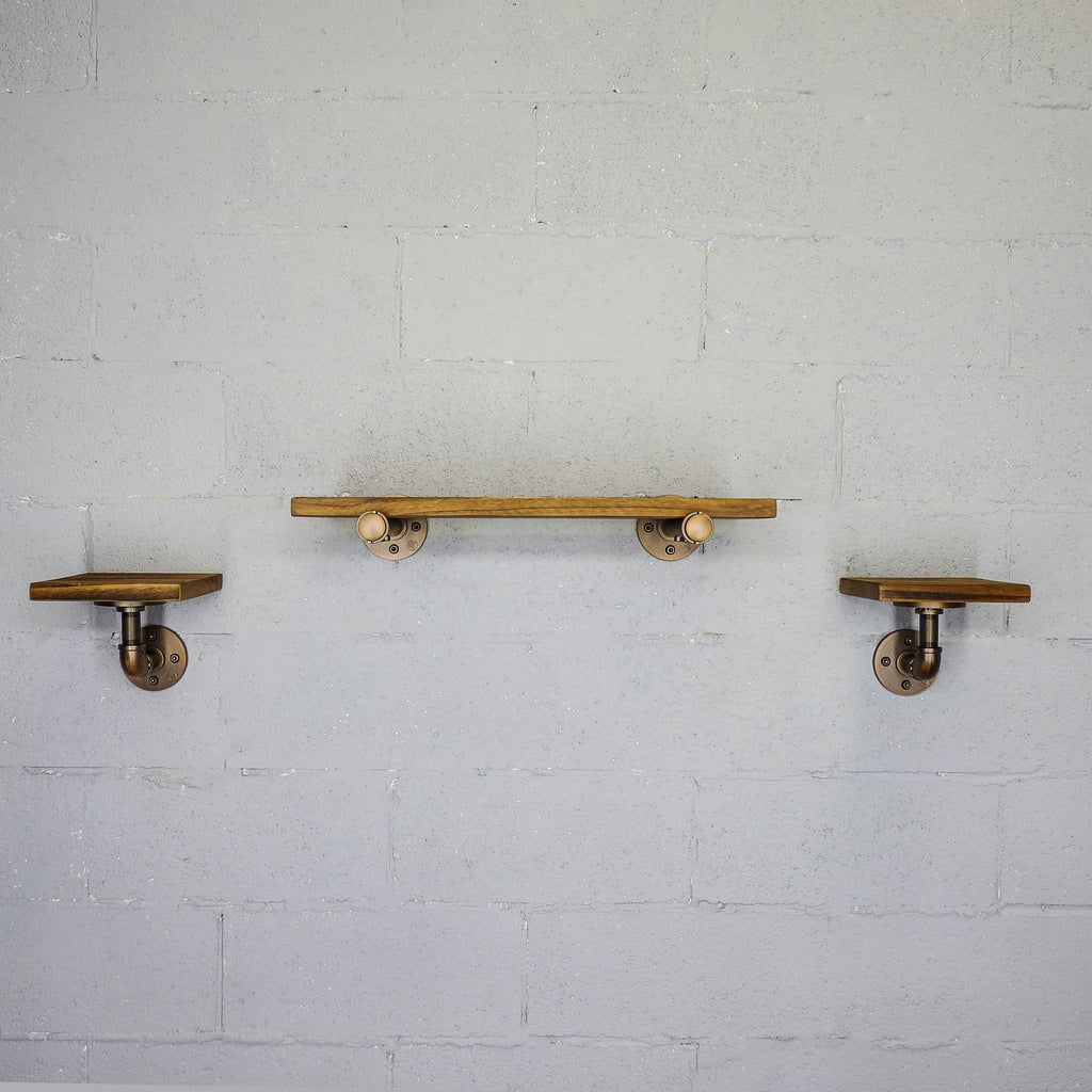 Bronze Metals & Brown Wood 3-Piece Wall Shelf D786674
