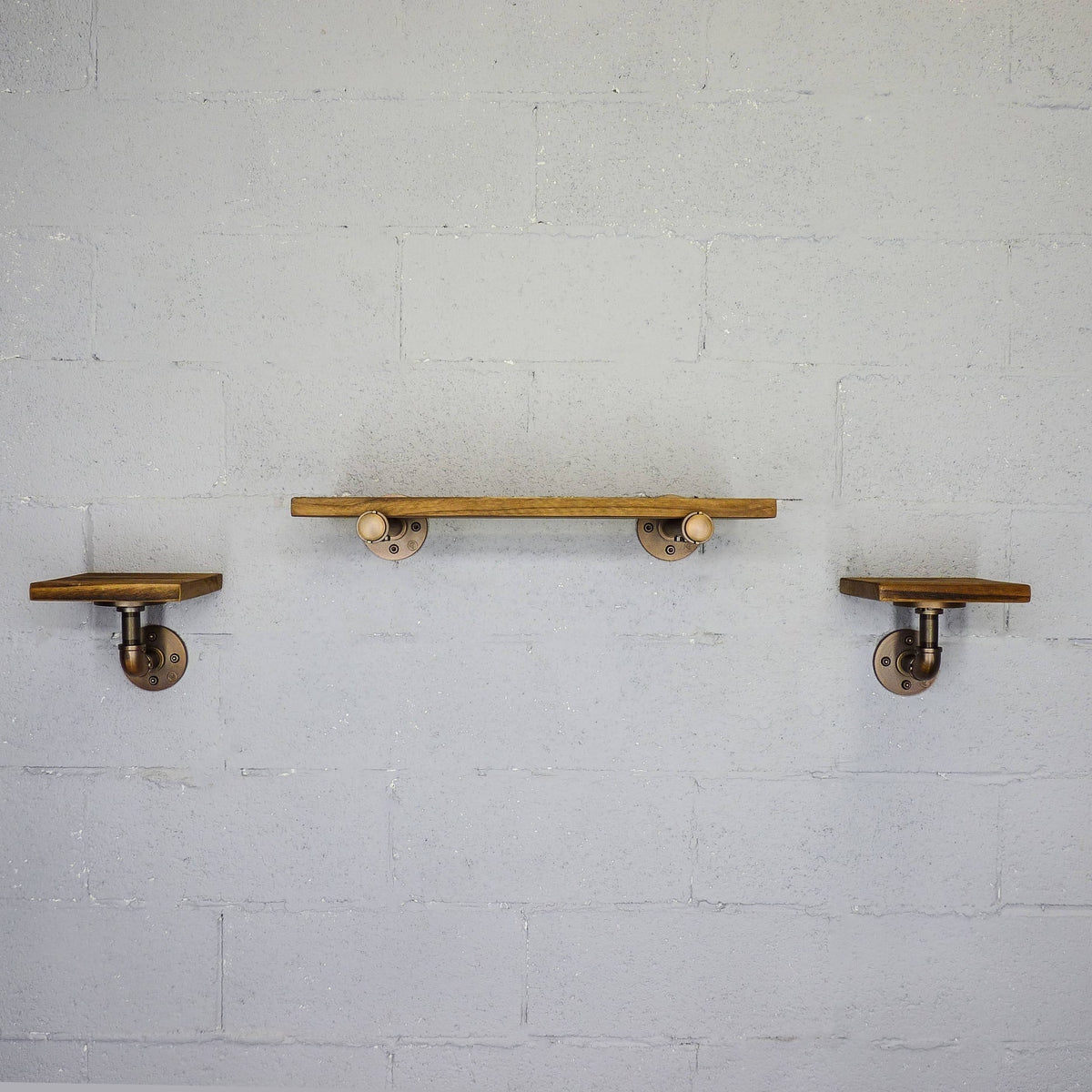 Bronze Metals & Brown Wood 3-Piece Wall Shelf D786674