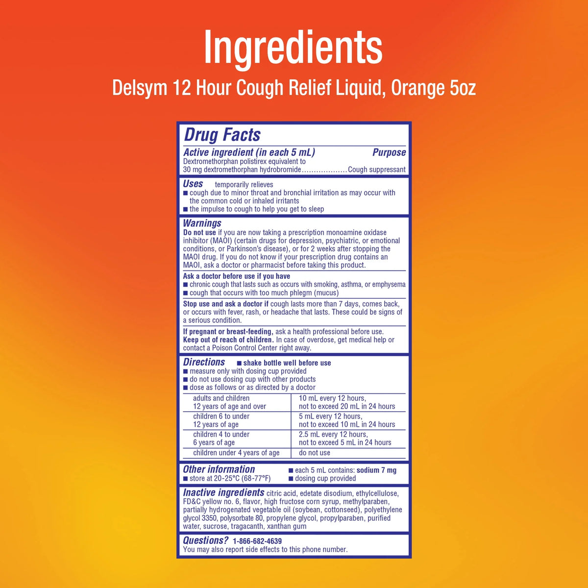 12 hour Cough Relief Liquid Orange Flavor 5 Fl Oz U787514