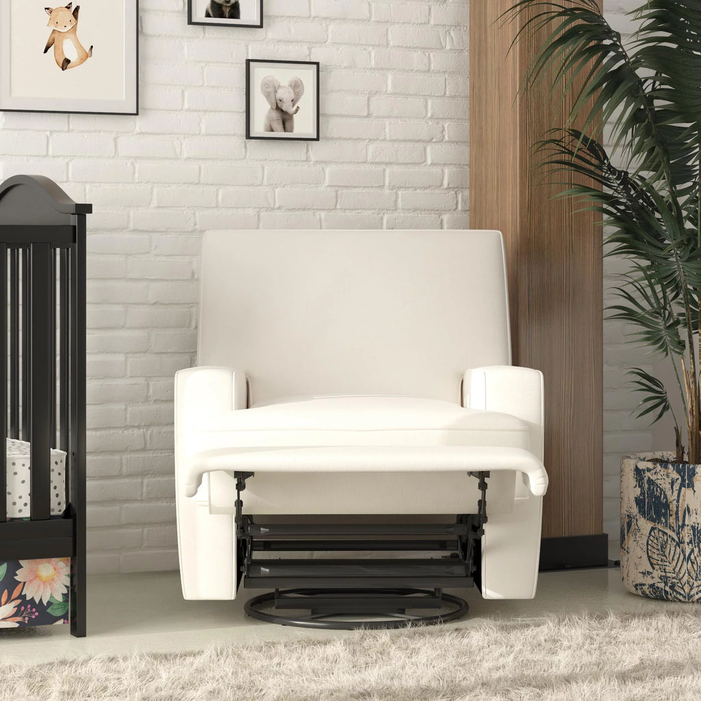 White Linen Swivel Glider Recliner Chair I241544