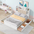 White Wood Queen Size Platform Bed with Storage Headboard and Four Drawers K92223