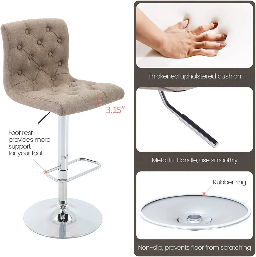 Tufted Swivel Bar Stool with Back, Fabric Upholstered Armless Bar Chair B67475
