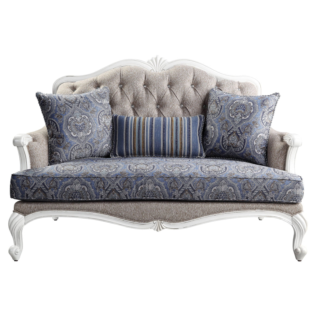Beige and White Loveseat with 3 Pillows Z643238