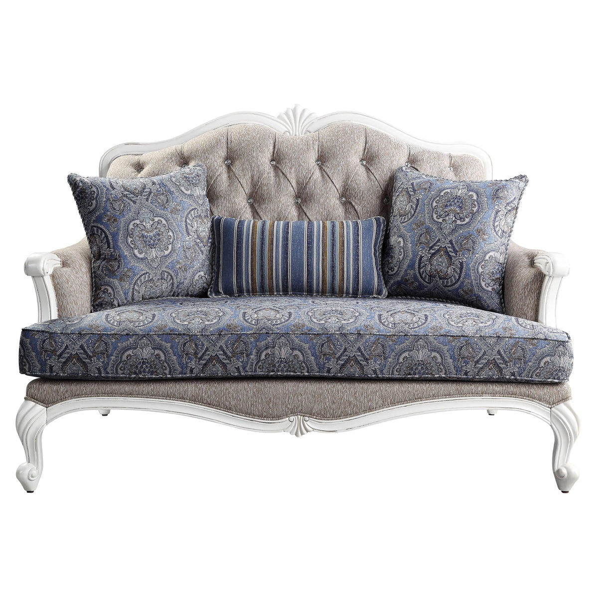 Beige and White Loveseat with 3 Pillows Z643238