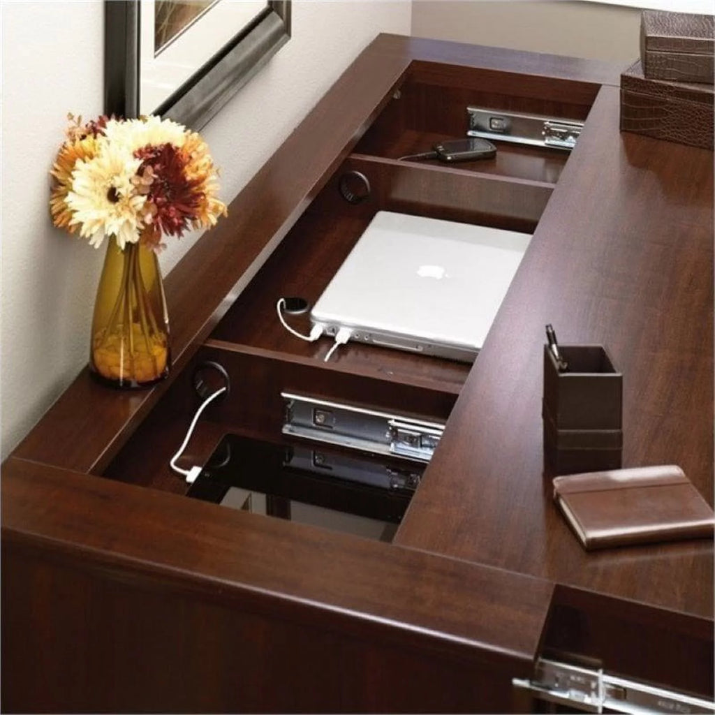 Cherry Credenza Computer Desk with Storage H9800