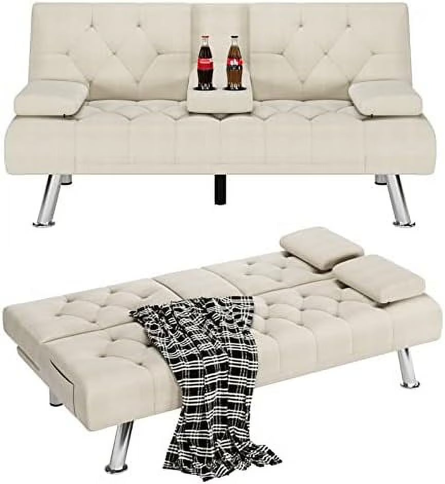 Dark Grey Upholstered Convertible Futon Sofa Bed with Metal Legs I130969
