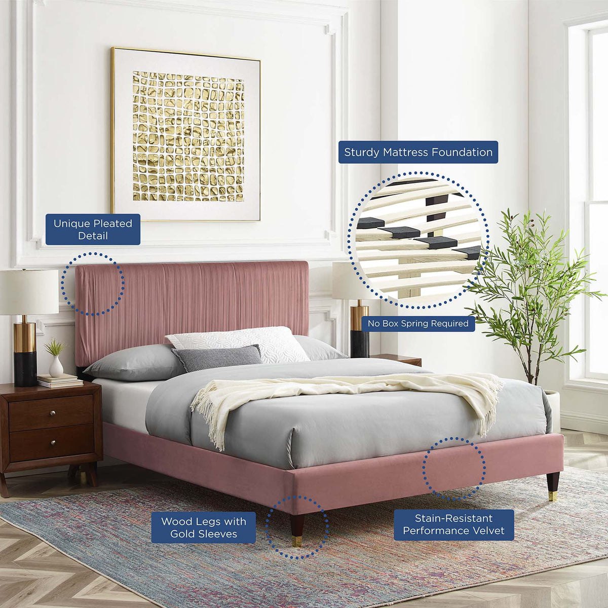 Full Size Velvet Platform Bed Frame K47447