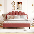 Queen Size Velvet Upholstered Platform Bed Frame with Flower Pattern Headboard F993900