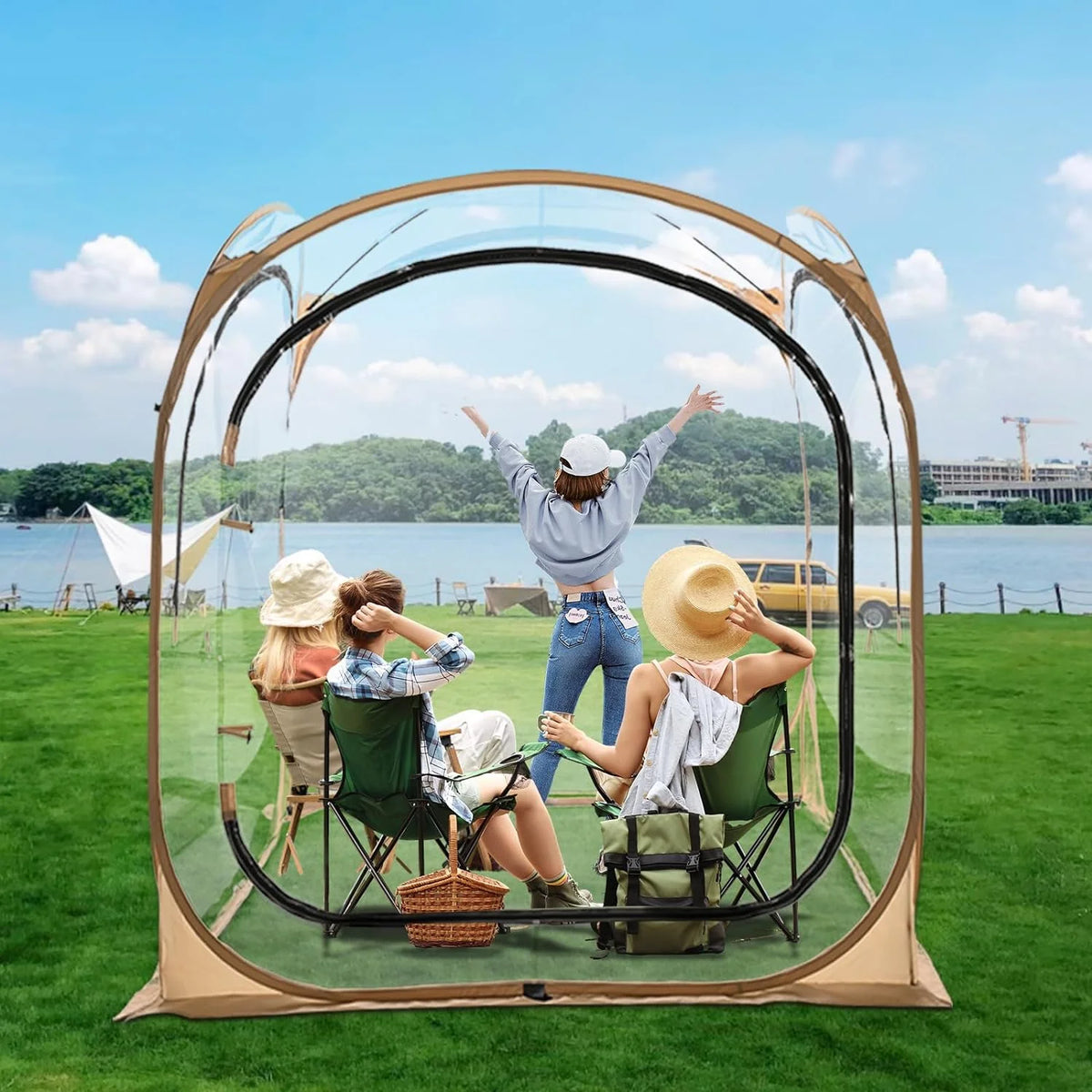 Pop-Up Tent with Removable Top Cover and Mesh Windows A235