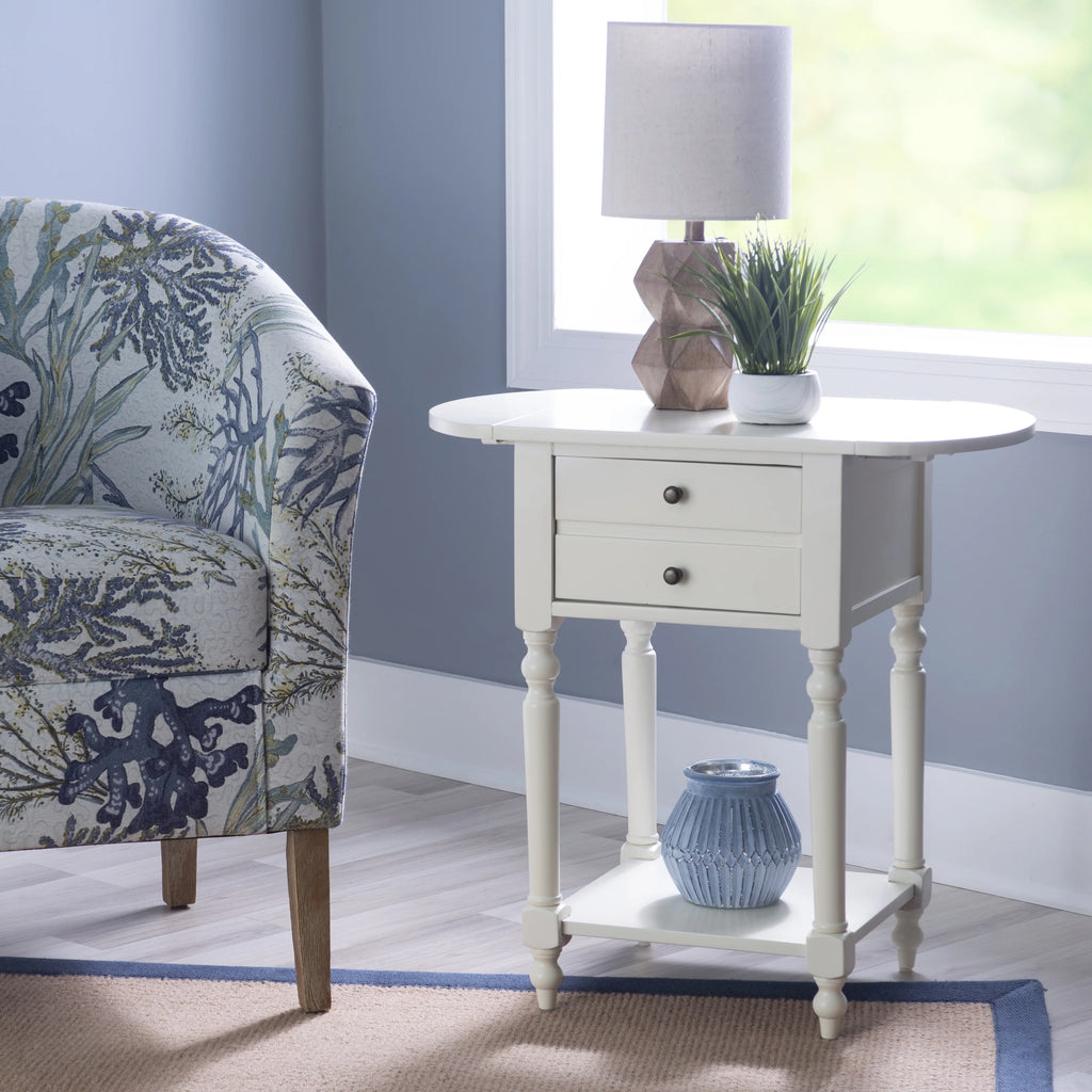 White Single Drawer End Table with Shelf and Dropleaf G3907