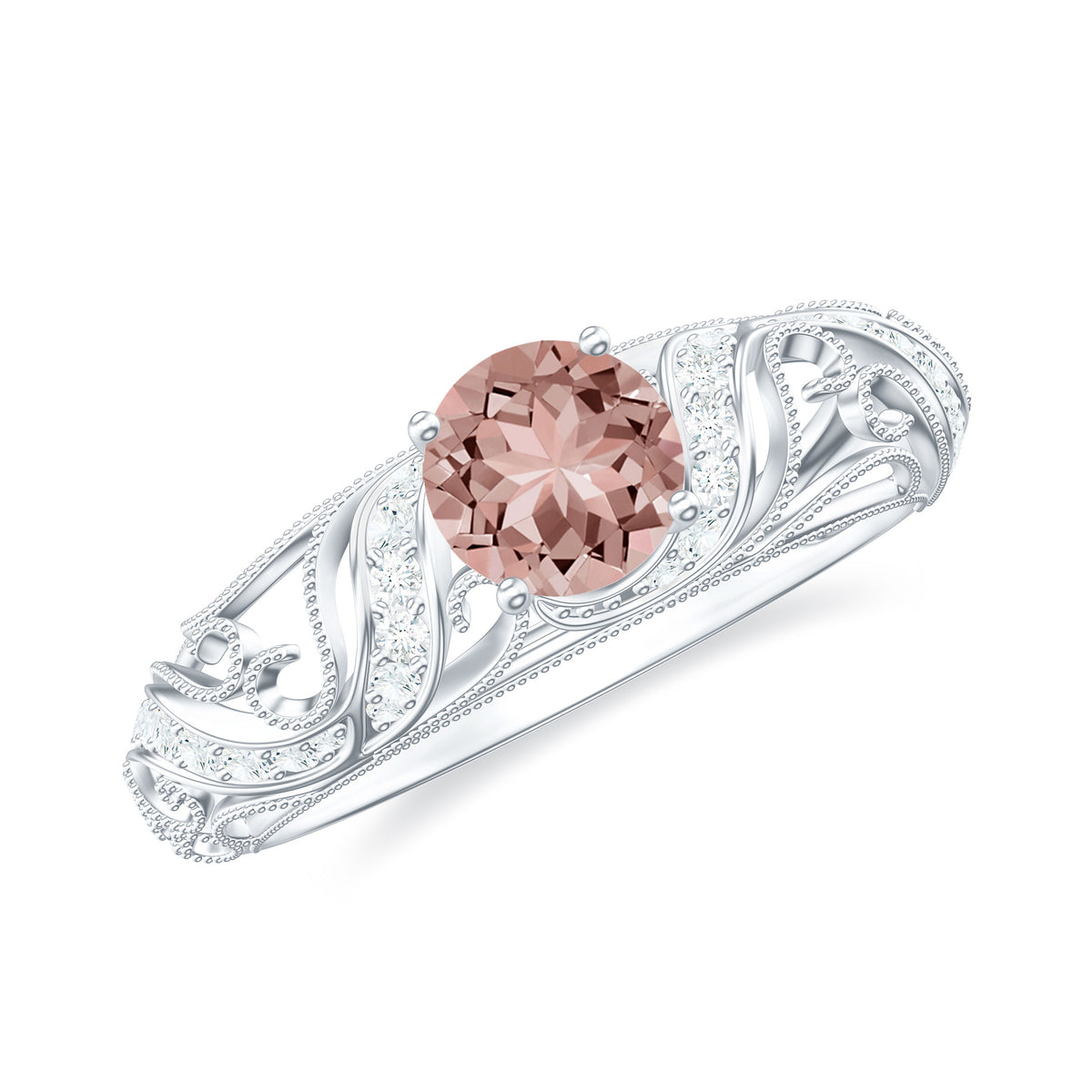 Morganite and Diamond Vintage Engagement Ring, 925 Sterling Silver Q96588