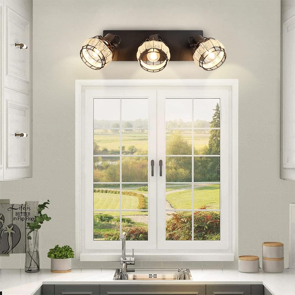 3-Light Rattan LED Track Ceiling Light P52745