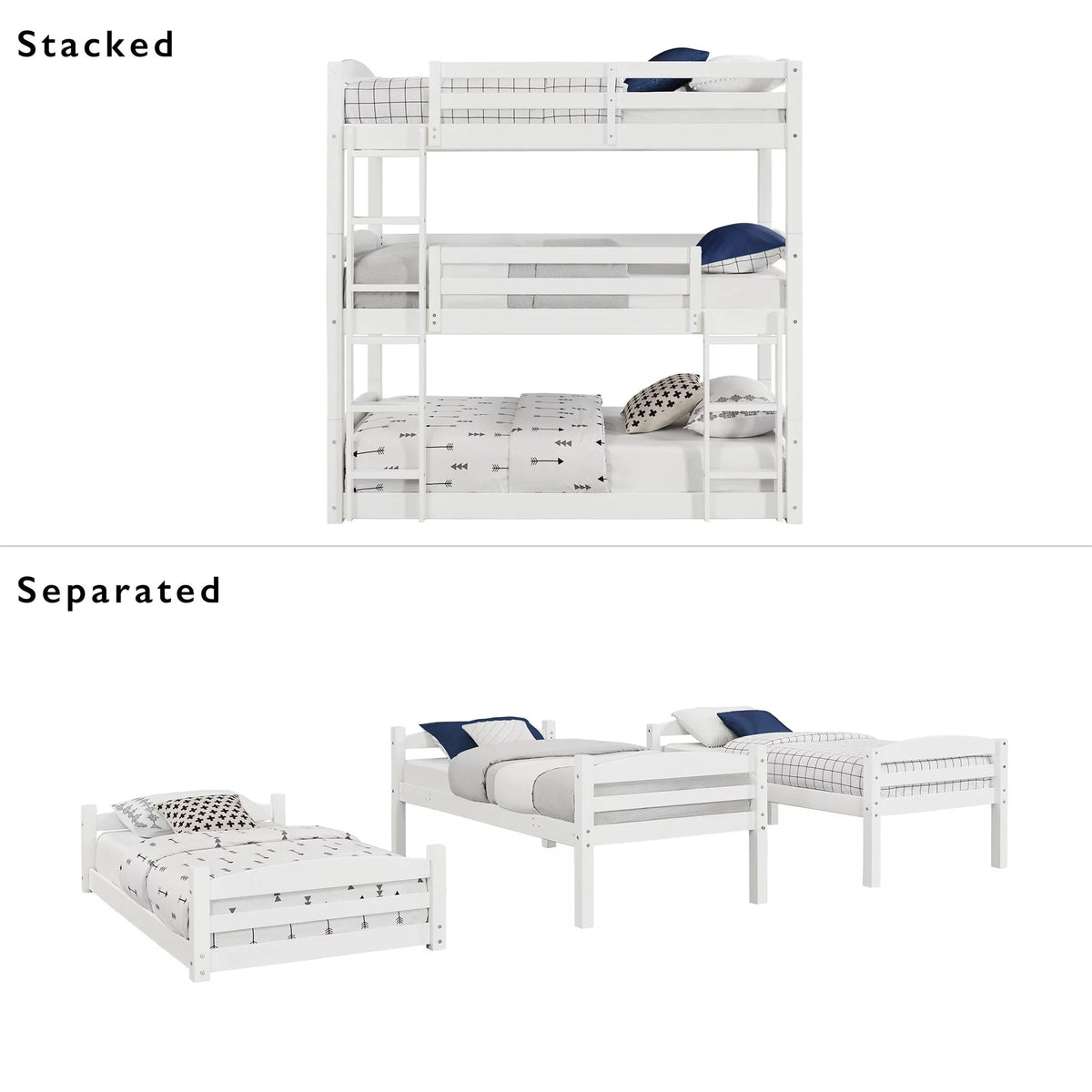 White Triple Twin Bunk Bed D50553