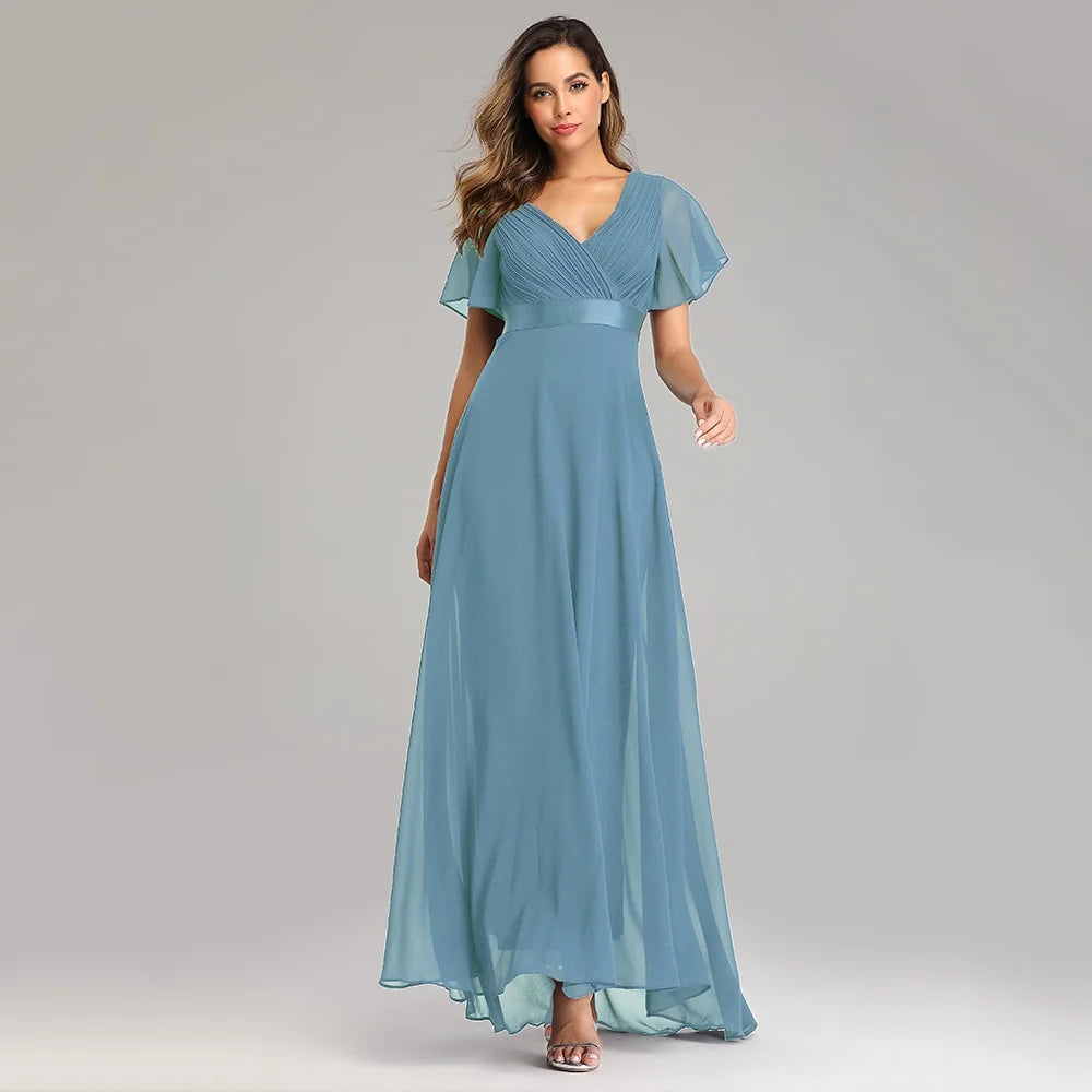 Elegant V-Neck Chiffon Formal Evening Gown Dress P744734