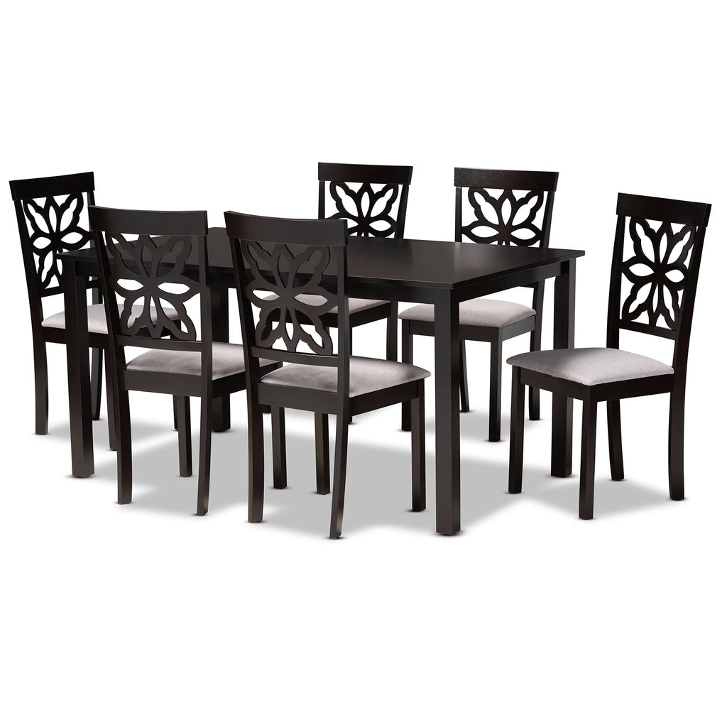 Grey Fabric Upholstered Dark Brown Wood 7-Piece Dining Set G790