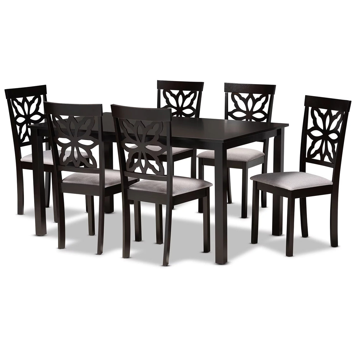 Grey Fabric Upholstered Dark Brown Wood 7-Piece Dining Set G790