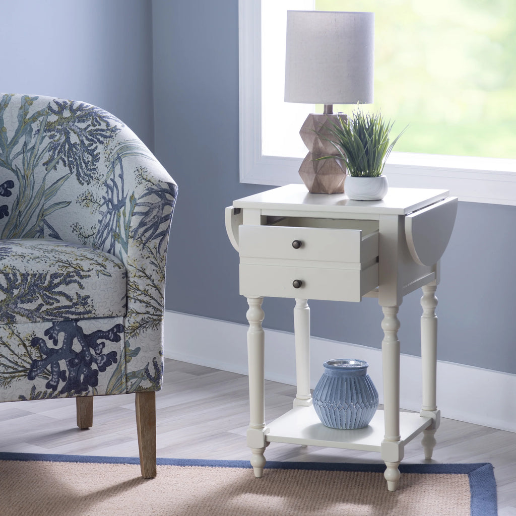White Single Drawer End Table with Shelf and Dropleaf G3907