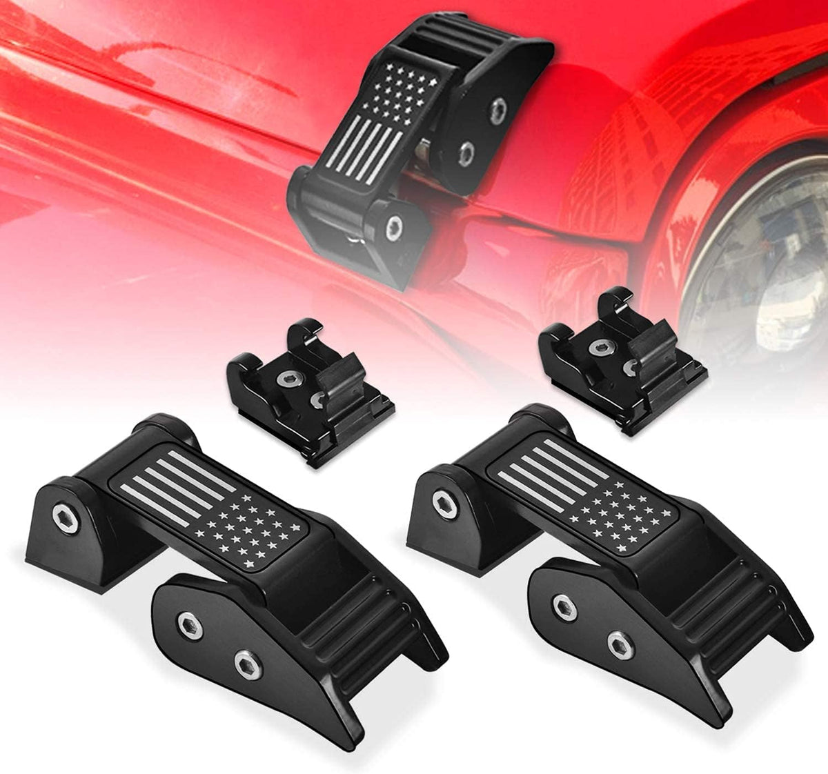Red Aluminum Hood Latches Catch Kit for Jeep Wrangler JK JL Gladiator JT S7967