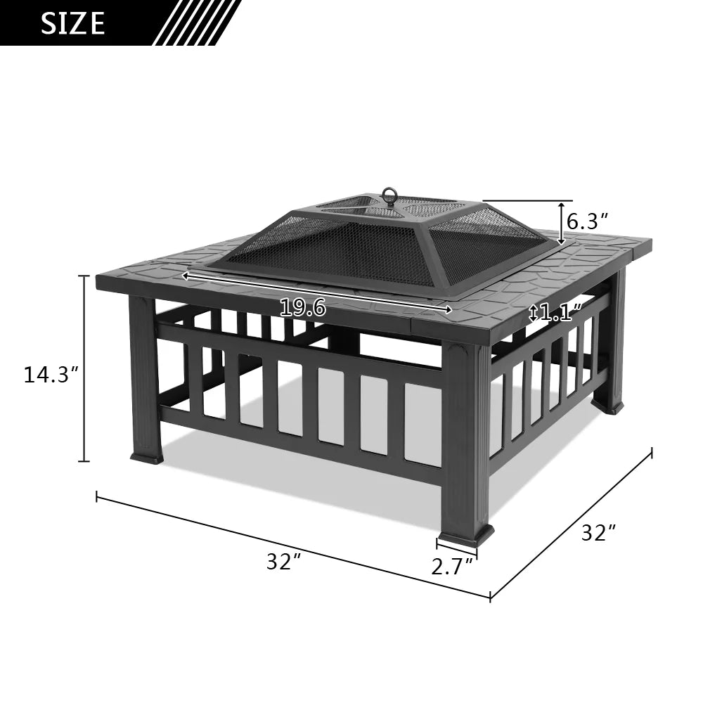 32" Outdoor Metal Square Fire Pit M8953