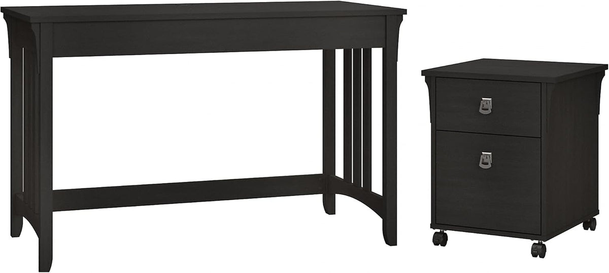 Vintage Black Writing Desk with 2 Drawer Mobile File Cabinet I199675