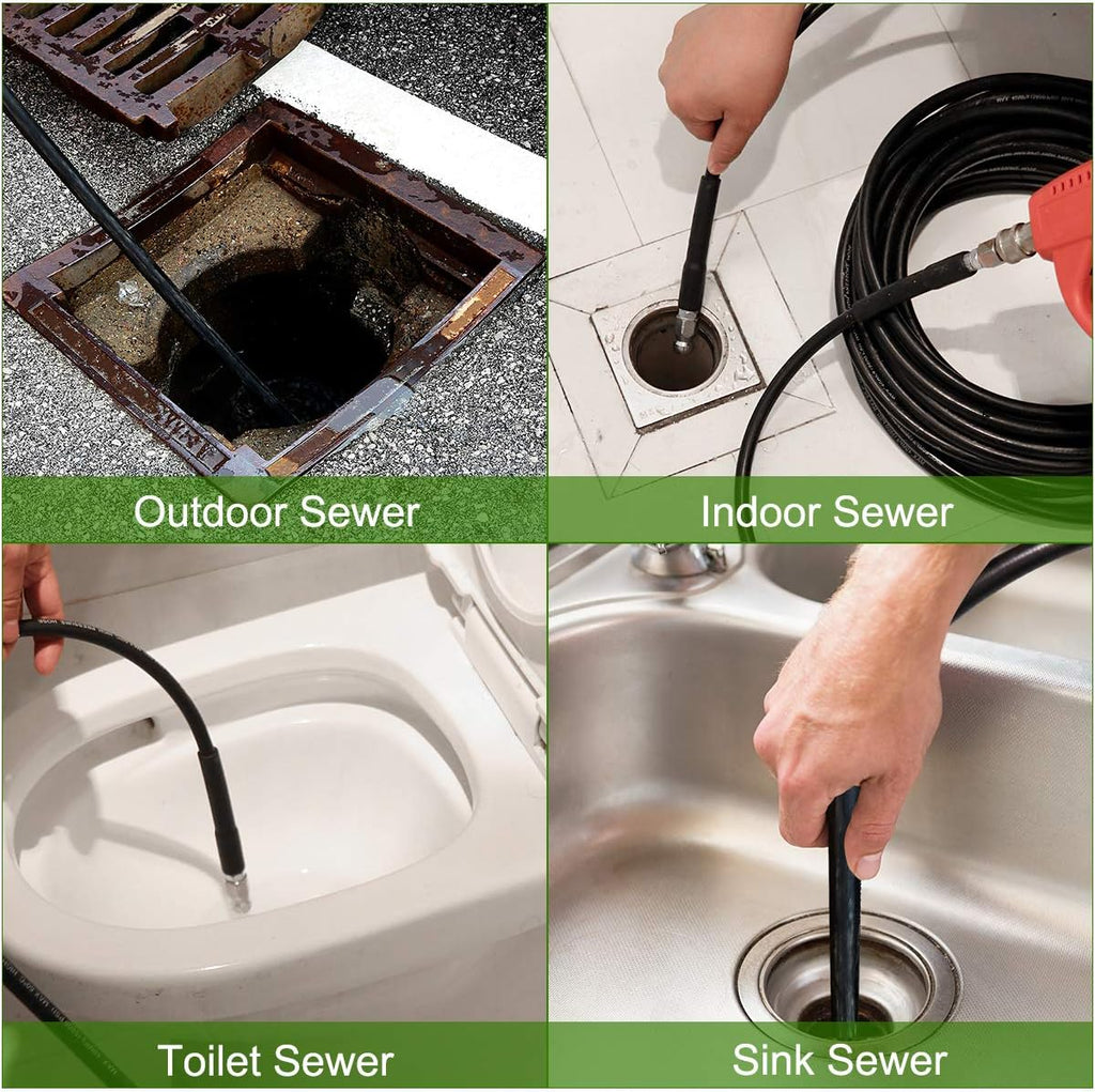 Sewer Jetter Kit 50FT, 5800PSI Drain Cleaner Hose 1/4 Inch NPT, Sewer Jetting Nozzle with Spanner Waterproof Tape P523660