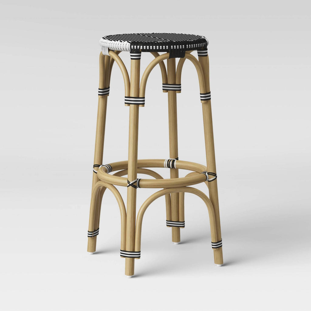 Rattan Backless Woven Barstool Black/White I4058