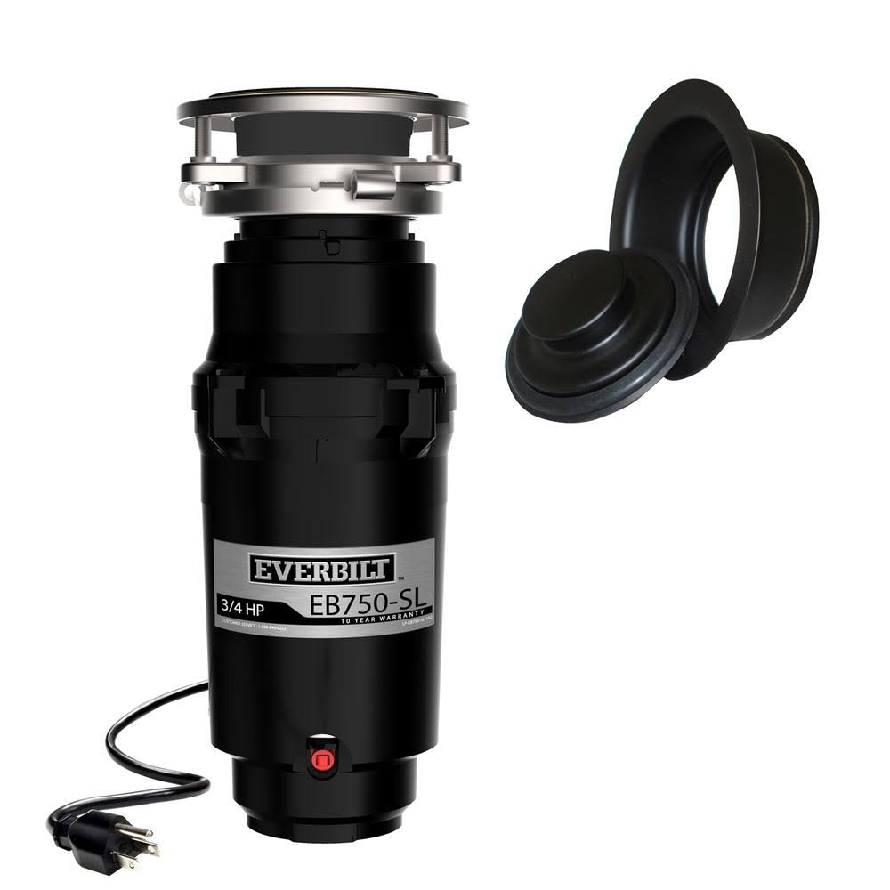 3/4 HP Continuous Feed Garbage Disposal with Black Sink Flange and Attached Power Cord Y29862