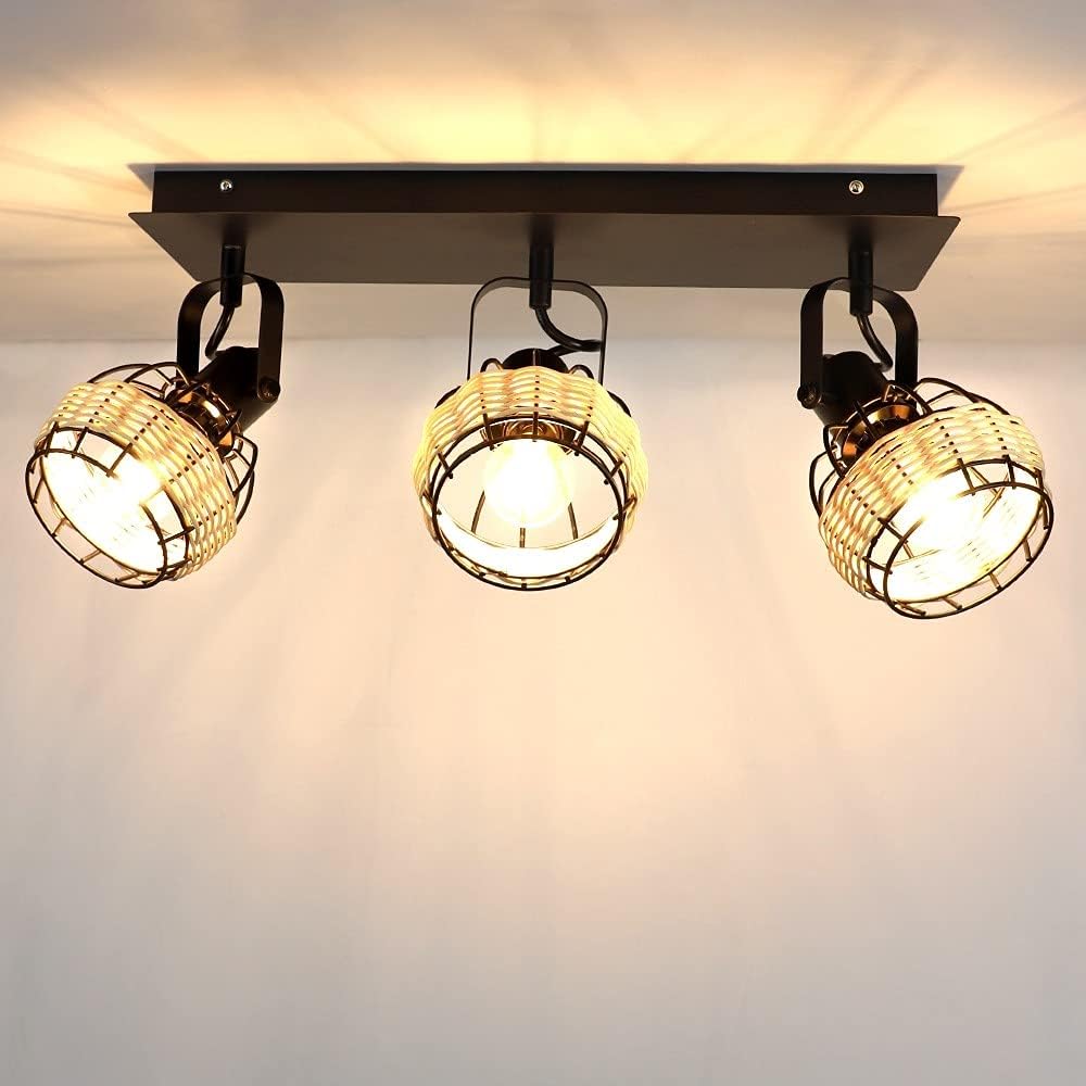 3-Light Rattan LED Track Ceiling Light P52745