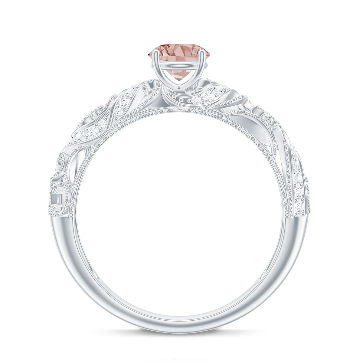 Morganite and Diamond Vintage Engagement Ring, 925 Sterling Silver Q96588