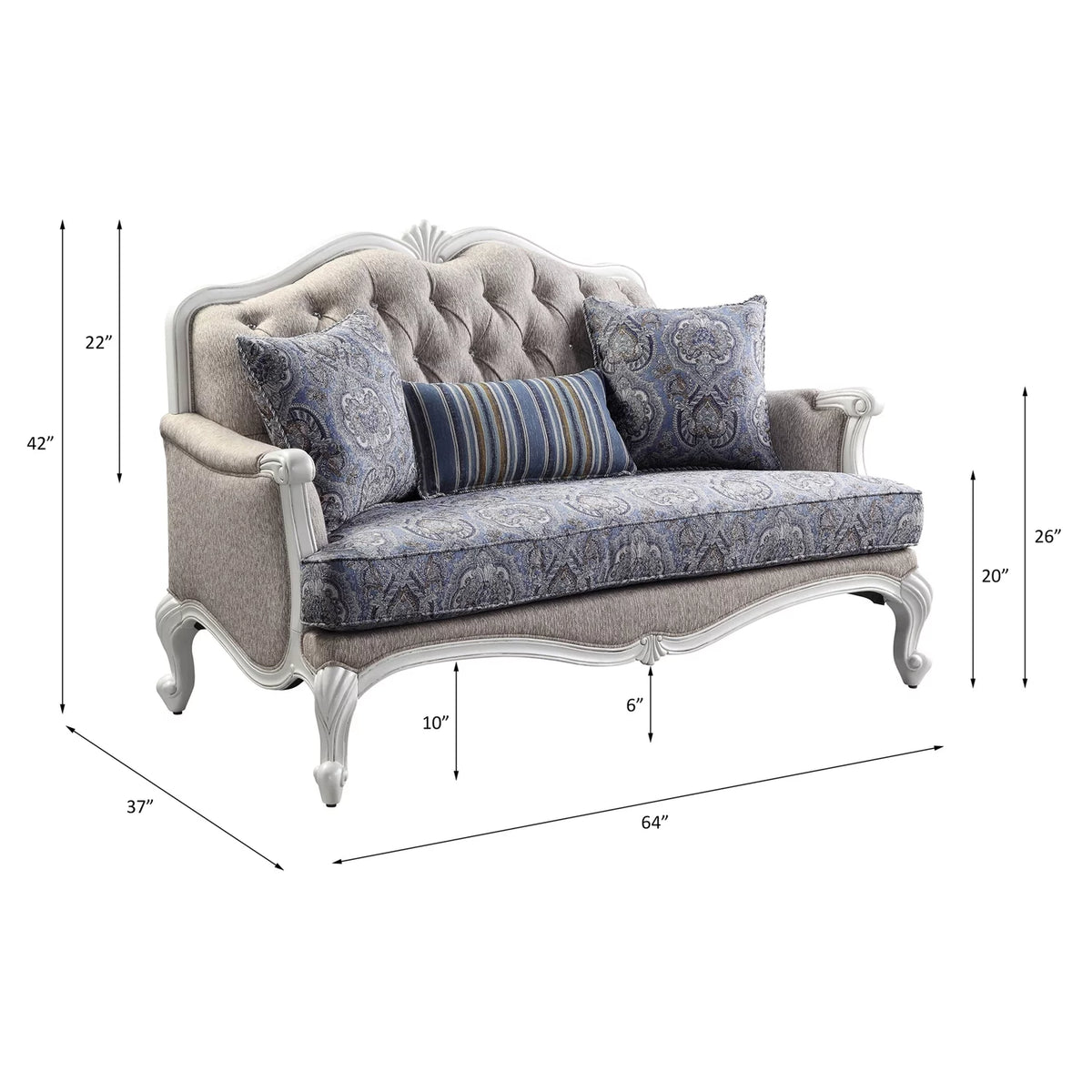 Beige and White Loveseat with 3 Pillows Z643238