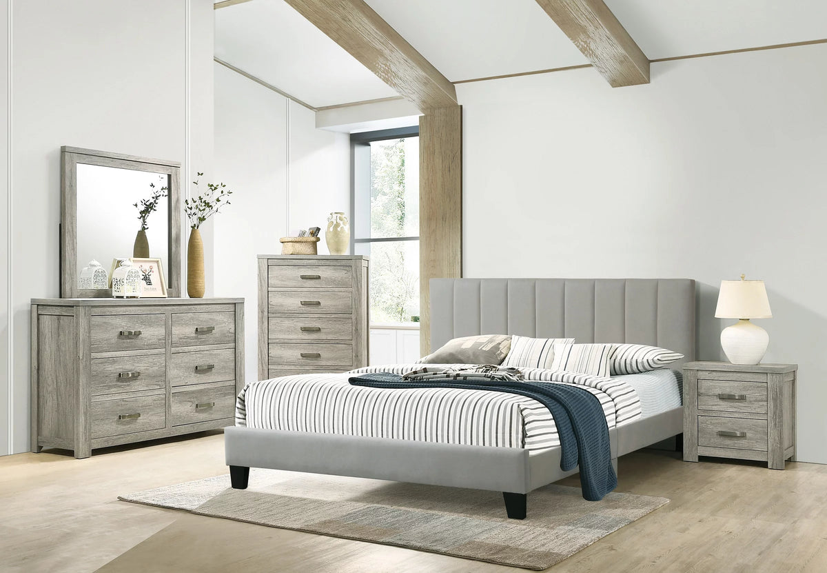 Gray 4pc Bedroom Furniture Set with Dresser Mirror Nightstand P9951