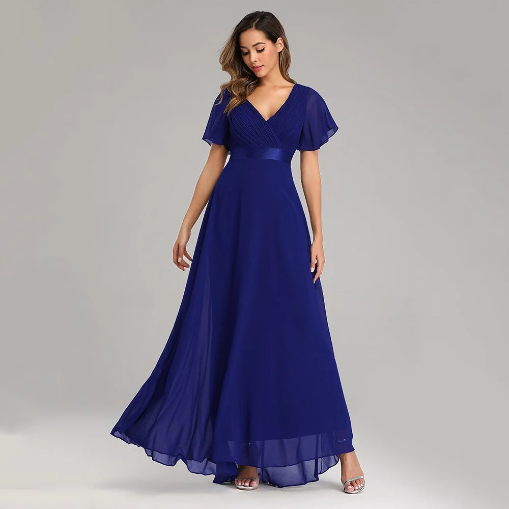 Elegant V-Neck Chiffon Formal Evening Gown Dress P744734