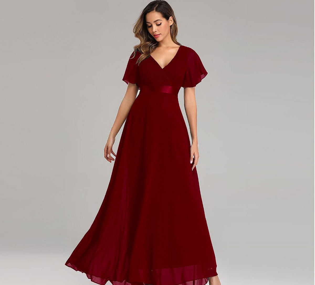 Elegant V-Neck Chiffon Formal Evening Gown Dress P744734