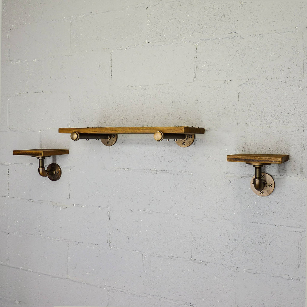 Bronze Metals & Brown Wood 3-Piece Wall Shelf D786674